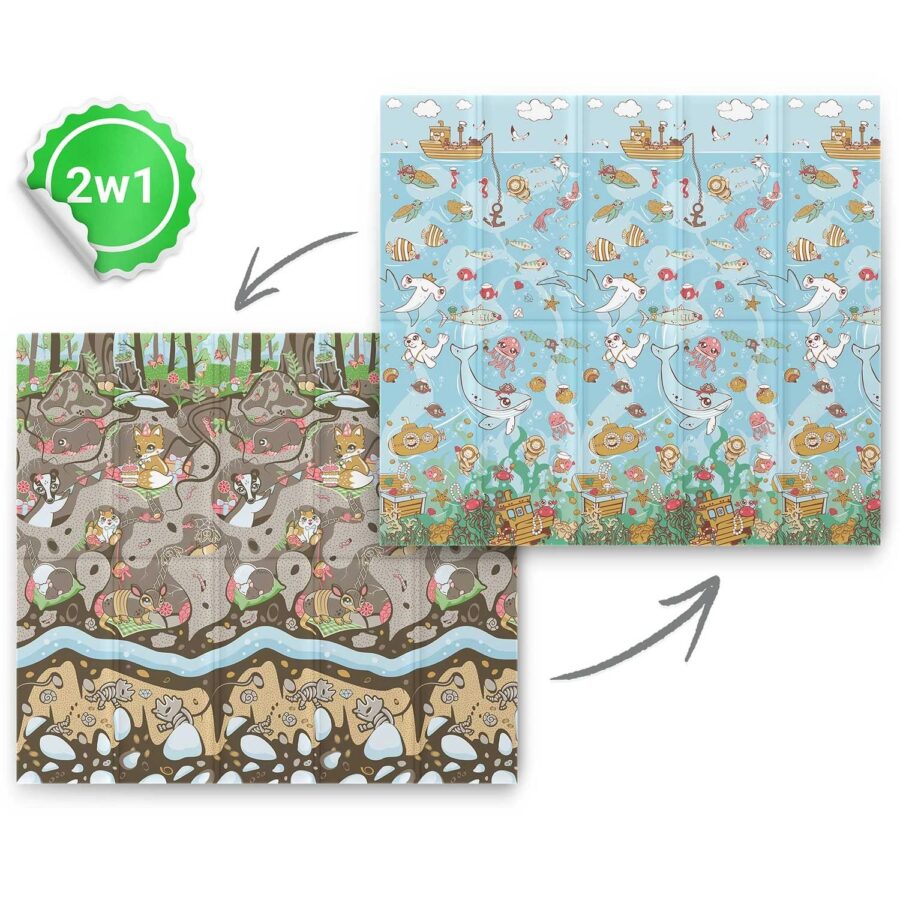 Dvipusis kilimėlis su spalvingais miško ir jūros gyvūnais