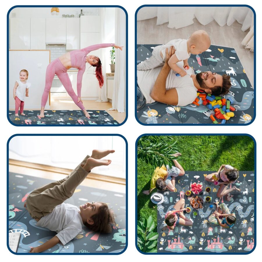 Žaidimų kilimėlis vaikams su princesėmis, pilimis ir drakonais tinka sportuj ir zaidimams