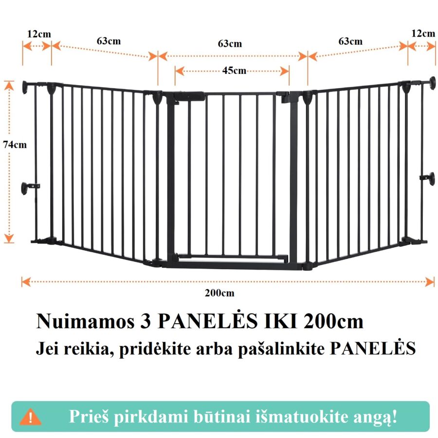 Apsauginiai varteliai juodi su išmatavimais – 5 dalių konstrukcija