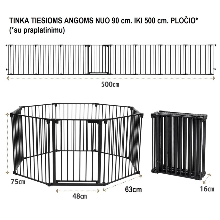 Apsauginiai varteliai juodi su išmatavimais – 10 dalių konstrukcija