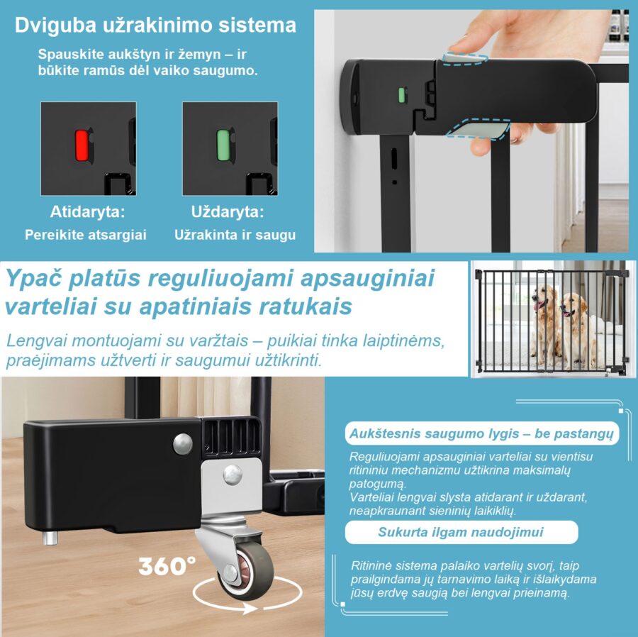 Apsauginiai varteliai saugus dvigubas rakinimo mechanizmas, rankena