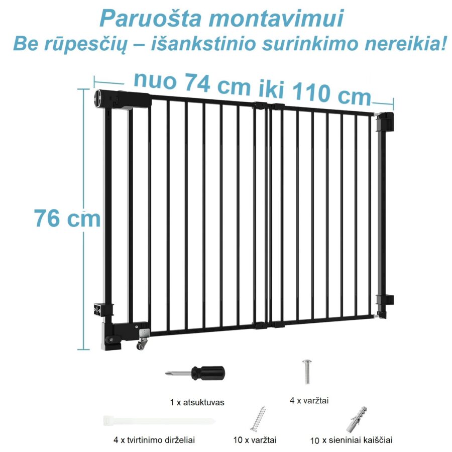 Apsauginiai varteliai su komplekte esančia įranga