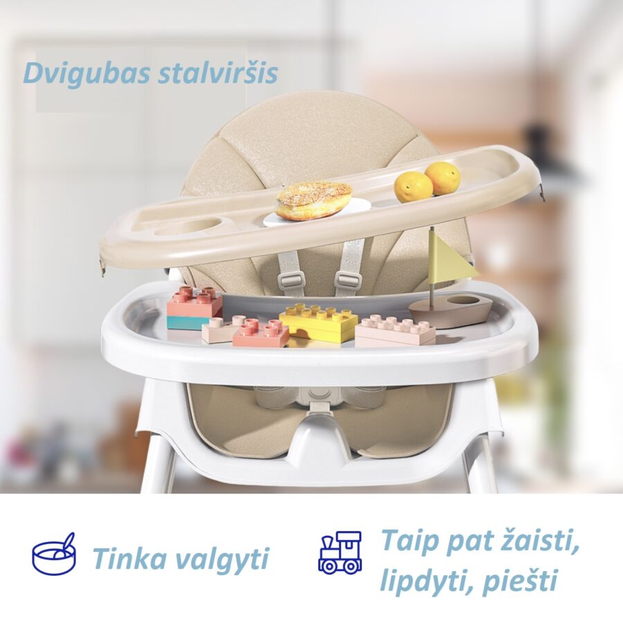 Dvigubas padėklas – vienas maistui, kitas žaidimams su žaislais ar plastelinu