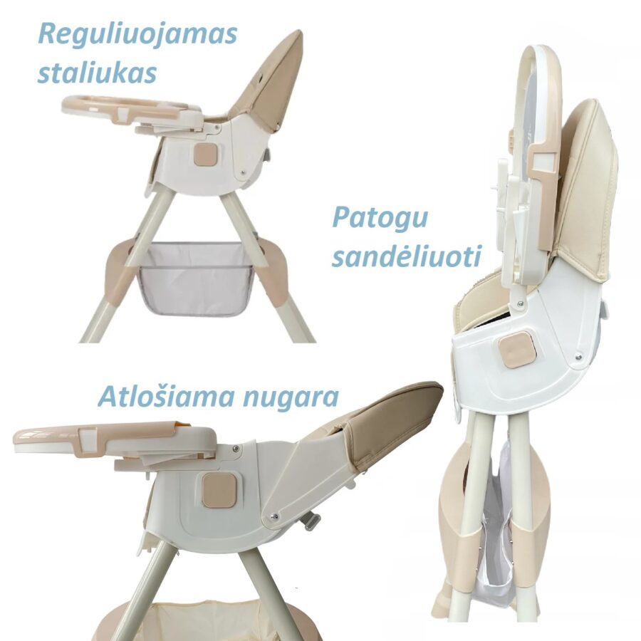 Maitinimo kėdutė su reguliuojamu atlošu ir staliuku