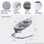 Supamoji kėdė kūdikiams – techninis aprašymas, pavaizduotos detalės ir jų funkcijos.