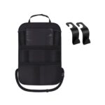 automobilio sėdynės organizatorius juodos spalvos ant balto fono su 2 kabliukais