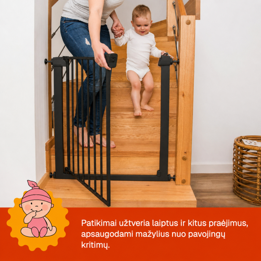 Juodi apsauginiai varteliai laiptams ir kitoms pavojingoms namų vietoms užtverti.