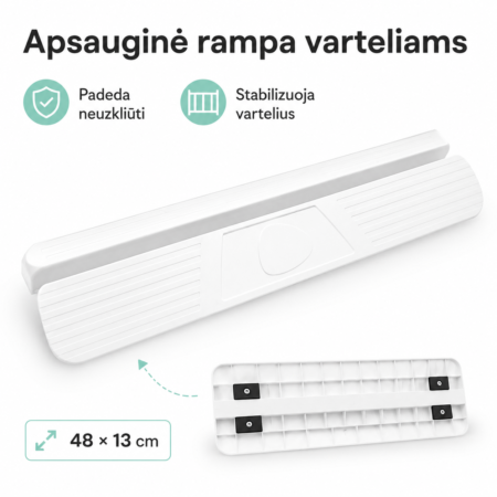 Balta rampa vaikų apsaugos varteliams su guminėmis atramomis – mažiau užkliuvimo ir daugiau stabilumo