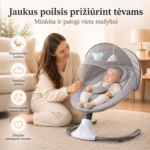Elektrinis gultukas kūdikiui su tinkleliu ir žaislais – patogios gultukas-supynės kūdikiams prižiūrint tėvams