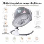 Elektrinis gultukas-supynės kūdikiams su nuotolinio valdymo pulteliu, USB laidu, 220 V adapteriu, muzika ir žaislais
