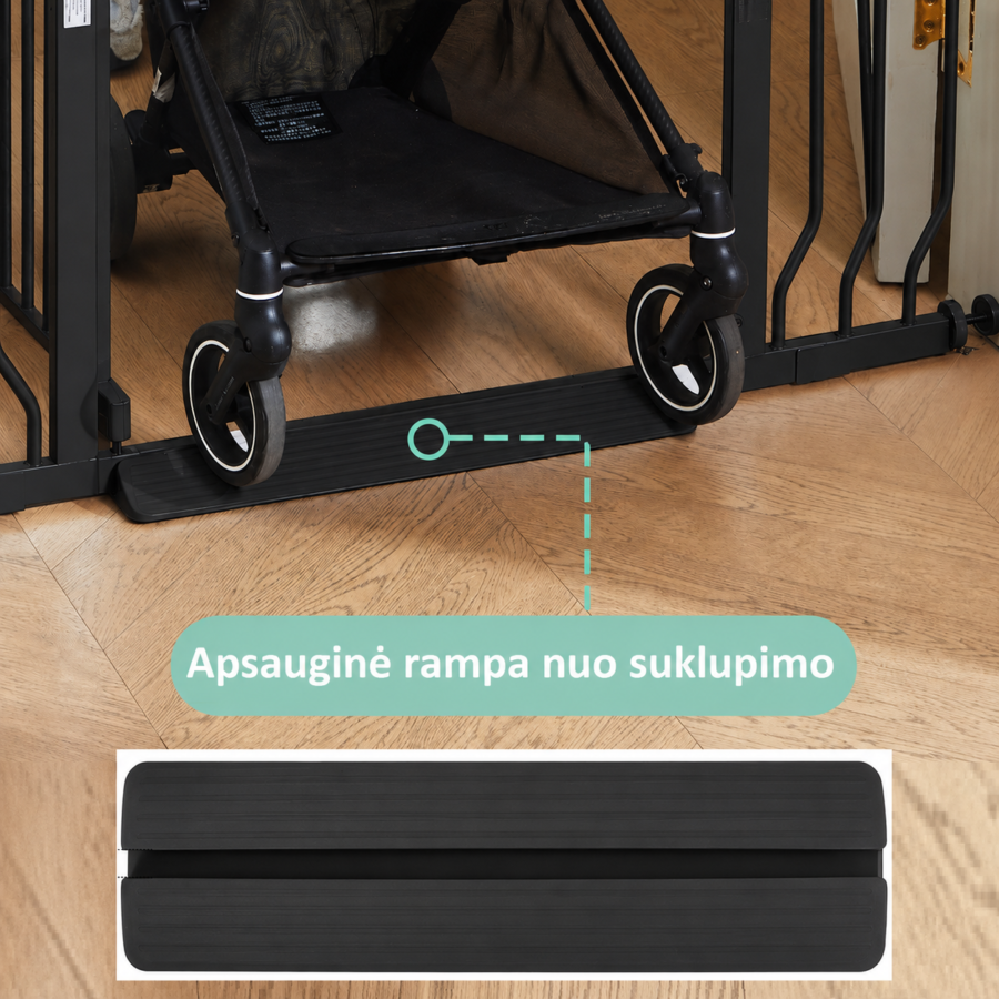 Juoda apsauginė rampa vaikų apsaugos vartelių slenksčiui VSIP-2479J, padedanti patogiau pereiti per vartelių apačią.