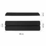 Juodos apsauginės rampos varteliams matmenys: ilgis 48 cm, plotis 13 cm, aukštis 3 cm.