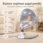 Kūdikio supynės su reguliuojamu supimosi greičiu ir laikmačiu – elektrinis gultukas kūdikiui ramiam poilsiui.