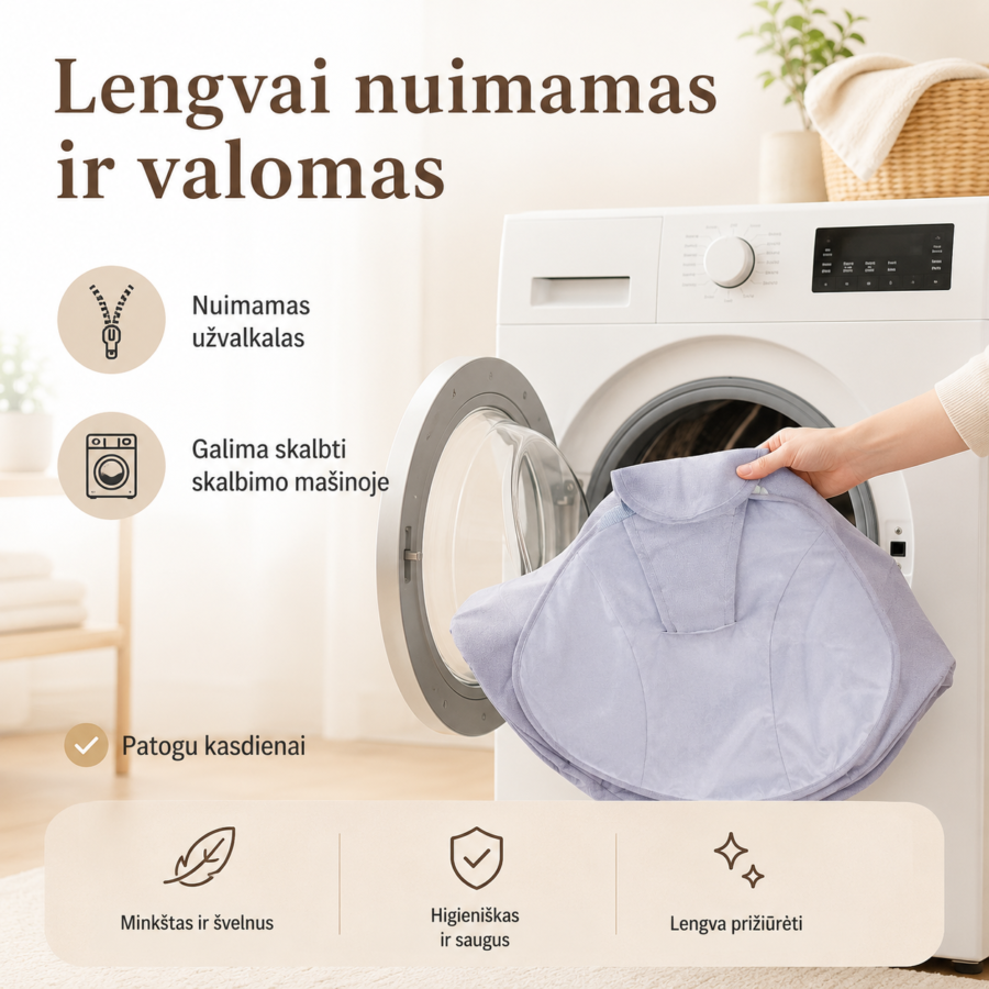 Kūdikio supynės su nuimamu ir skalbiamu užvalkalu – elektrinės supynės kūdikiams, kurias lengva prižiūrėti kasdien.