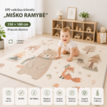 XPE vaikiškas kilimėlis 150×180 cm „Miško ramybė“ – dvipusis, sulankstomas, minkštas ir lengvai valomas žaidimų kilimėlis kūdikiams bei vaikams.