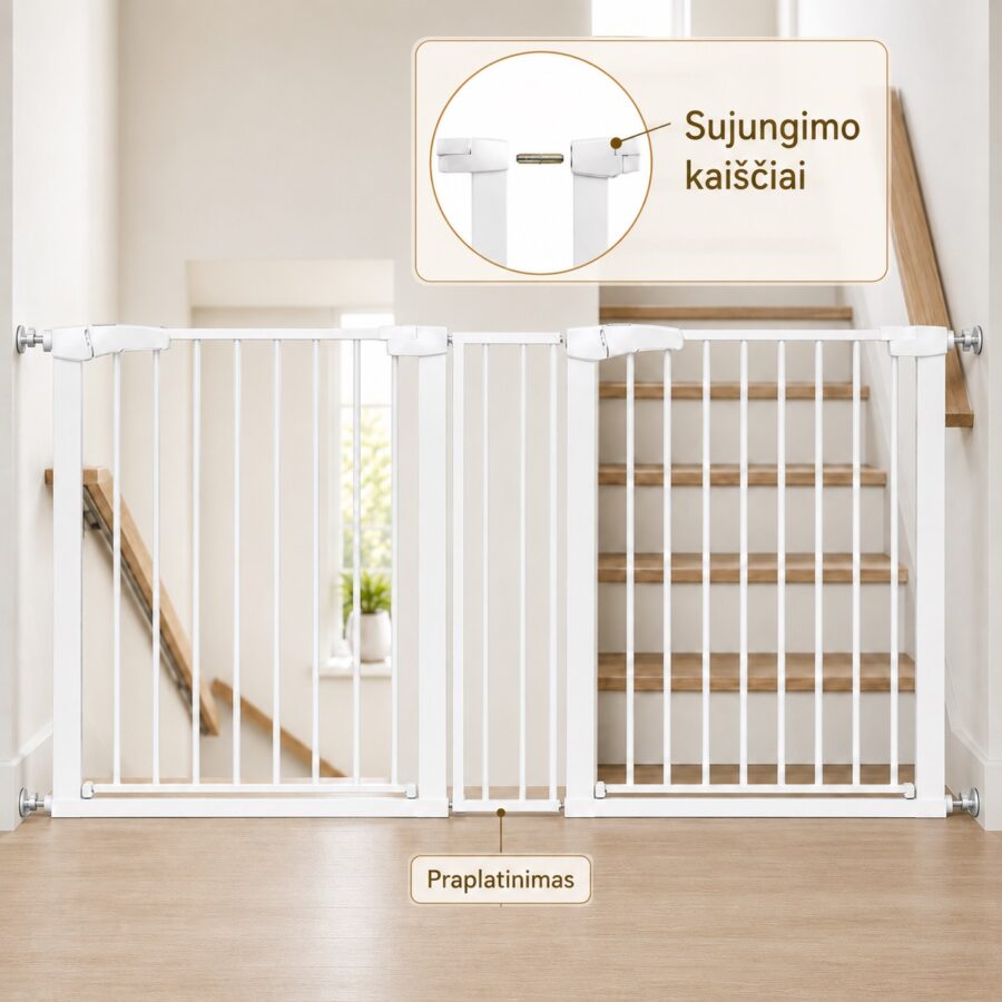 Saugos varteliai su praplatinimu, sujungti M10 sujungimo kaiščiais.